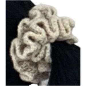 Women's Two-Tone Ruffled Crochet Hair Scrunchie. Beige/Cream. XL. Resortwear.